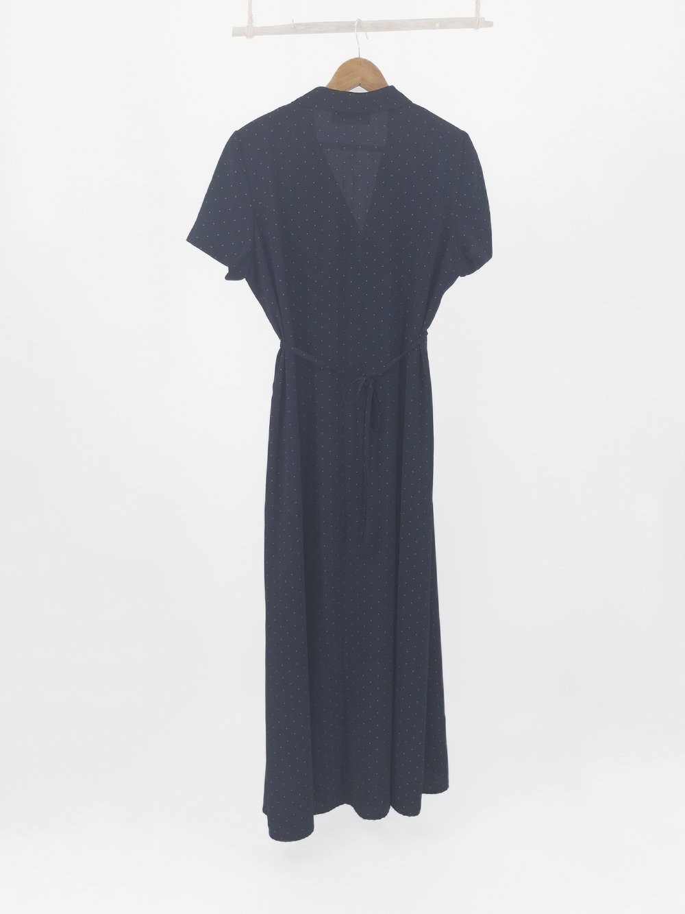 ✨Vintage 90s Norton McNaughton Navy Polka Dot Midi Shirt Dress✨ - Picture 3 of 16